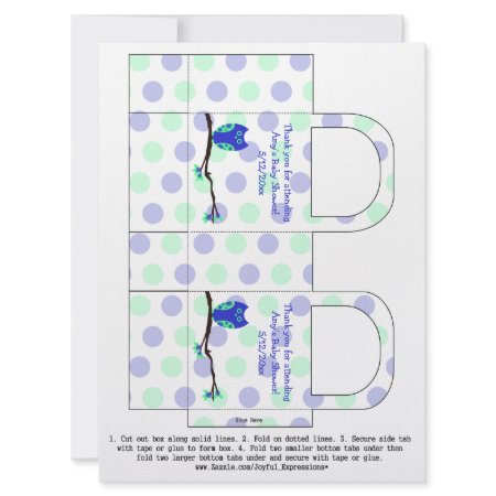 Blue Owl Personalized Baby Shower Favor Box invitation