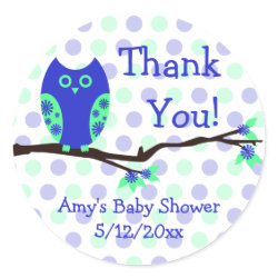 Blue Owl Personalized Baby Shower Favor Tags sticker
