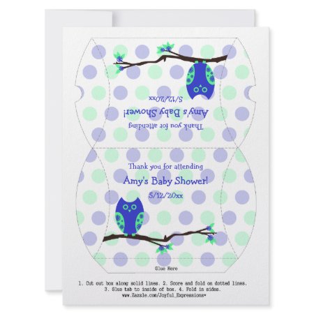 Blue Owl Personalized Baby Shower Pillow Favor Box invitation