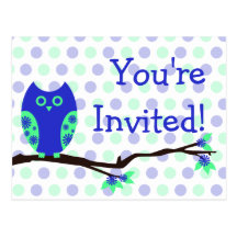 Blue Owl Postcard Baby Shower Invitations