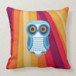Blue Owl Red Background Pillow