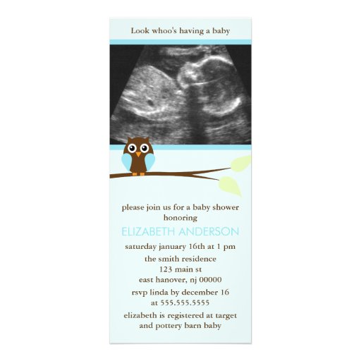Blue Owl Sonogram Baby Shower Invitations