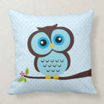 Blue Owl Throw Pillows