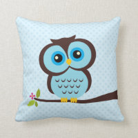 Blue Owl Throw Pillows