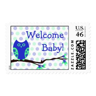 Blue Owl Welcome Baby Postage stamp