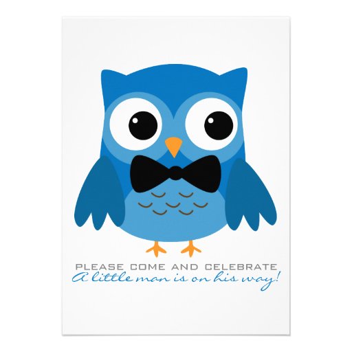 Blue Owl with Bow Tie Baby Shower Invitation
