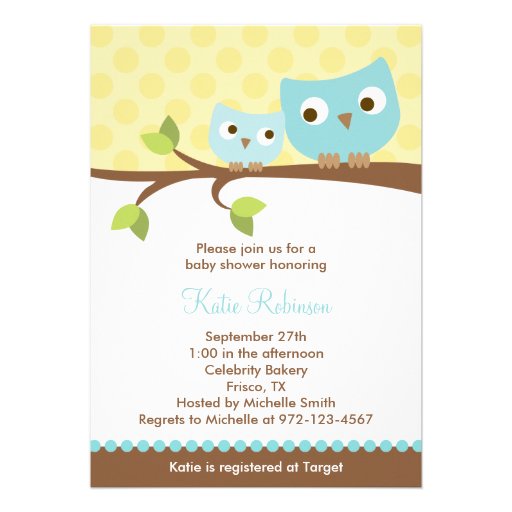 Blue Owls Baby Shower Invitations (front side)