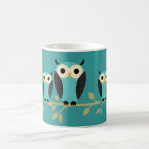 Blue Owls On Limbs Coffee Mugs