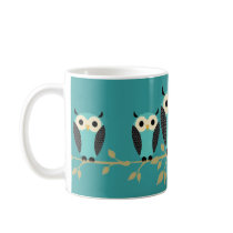 Blue Owls On Limbs Coffee Mugs