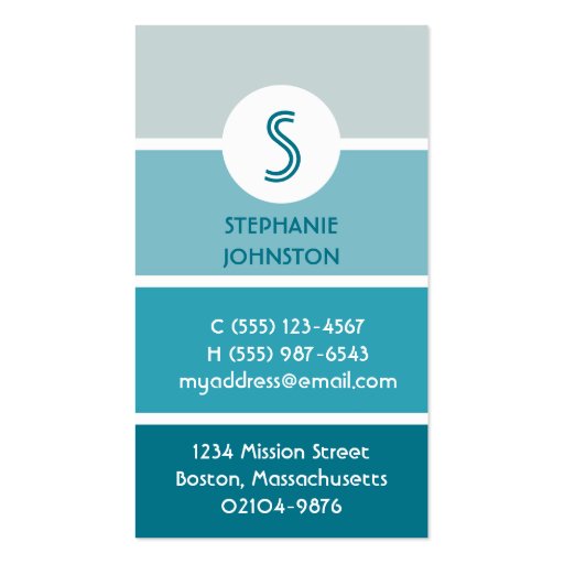 Blue paint chip modern monogram personal calling business cards (front side)
