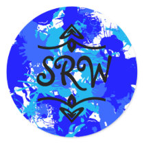 Blue Paint Splatter Monogram Sticker by JuJuGarden Blue Paint Splatter Monogram Sticker