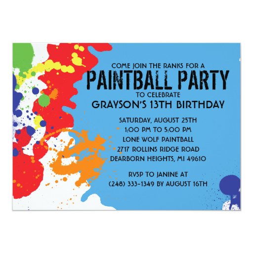 Blue Paintball Splatter Paintball Birthday Party Card Zazzle