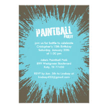 Blue Paintball Splatter Party Invitations