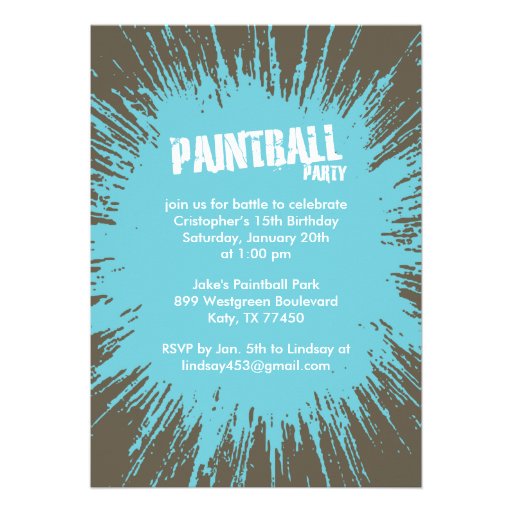 Blue Paintball Splatter Party Invitations