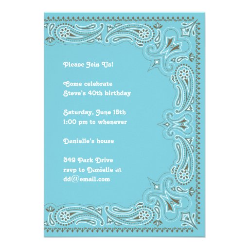 Blue Paisley Bandana Invitation