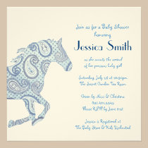 Blue Paisley Horse Baby Shower invitations