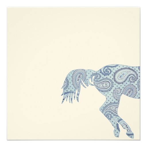 Blue Paisley Horse Baby Shower Announcement