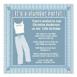 Blue Pajamas Slumber Party Invitation