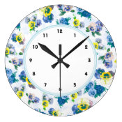 Blue Pansy Flowers floral pattern Wall Clock