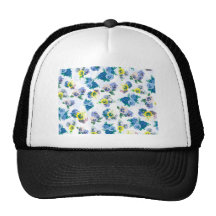 Blue Pansy Flowers floral pattern Mesh Hat