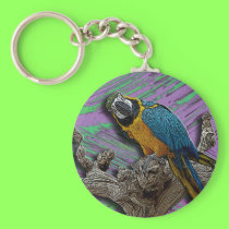 Blue Parrot & Palms keychain keychains