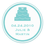 Blue party cake wedding favor tag seal label round sticker