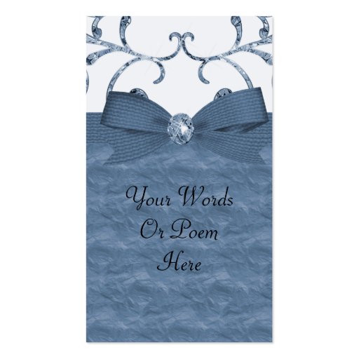 Blue Pastel & Diamond Swirls Bow & Ribbon Wedding Business Card Template (front side)