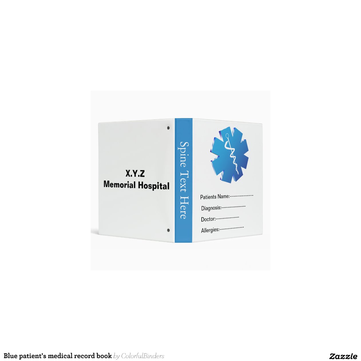 Blue patient's medical record book vinyl binder Zazzle