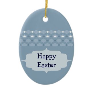 Blue Pattern Happy Easter Egg Ornament