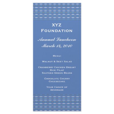 Blue pattern Menu Customized Rack Card by DonnaGraysonAbstract