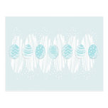 blue patterned Easter eggs on blue postcards