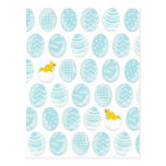 blue patterned Easter eggs with chickens postcards