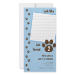 Blue Paw Print Birthday Invitation Personalized Photo Card