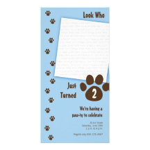 Blue Paw Print Birthday Invitation Personalized Photo Card