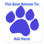 Blue Paw Print Square Bookplate Sticker