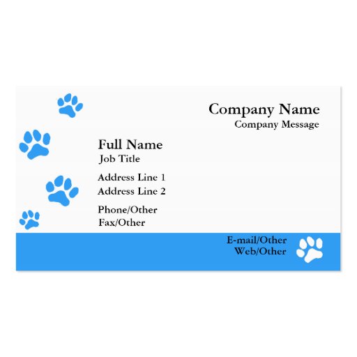 Blue Paw Prints Business Card Template (front side)