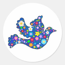 Blue Peace Dove made of decorative flowers Round Stickers