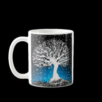 Blue Peace Tree with Soft Snow mugs