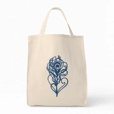 Blue Peacock Feather Canvas Bag by JuJuGarden