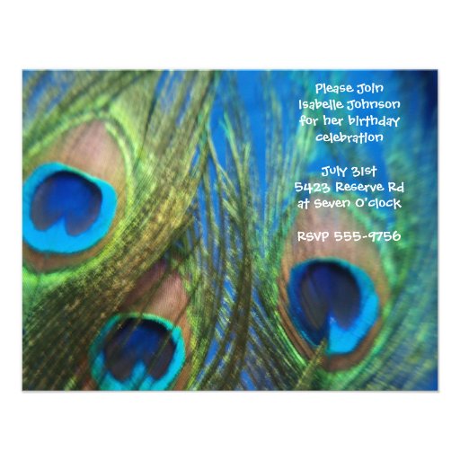 Blue Peacock Feather Birthday Invitations