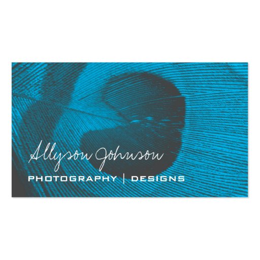 Blue Peacock Feather Business Cards (front side)