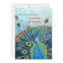 Blue Peacock Kids Birthday Party Invitation