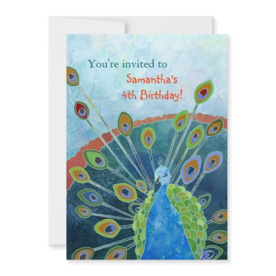 Blue Peacock Kids Birthday Party Invitation by daphne1024