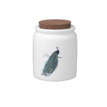 Blue Peacock with beautiful tail feathers Candy Dish