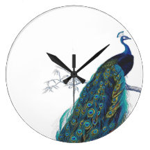 Blue Peacock with beautiful tail feathers Clock
