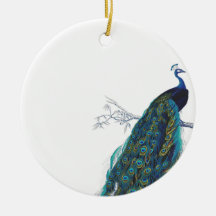 Blue Peacock with beautiful tail feathers Ornament