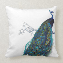 Blue Peacock with beautiful tail feathers Pillow