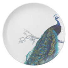 Blue Peacock with beautiful tail feathers Party Plates