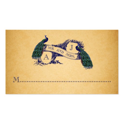 Blue Peacocks Vintage Wedding Place Card Business Cards (front side)