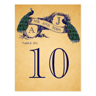 Blue Peacocks Vintage Wedding Table Number Postcard Vintage Table Numbers Blue Peacocks Vintage Wedding Table Number Postcard Vintage Table Numbers
